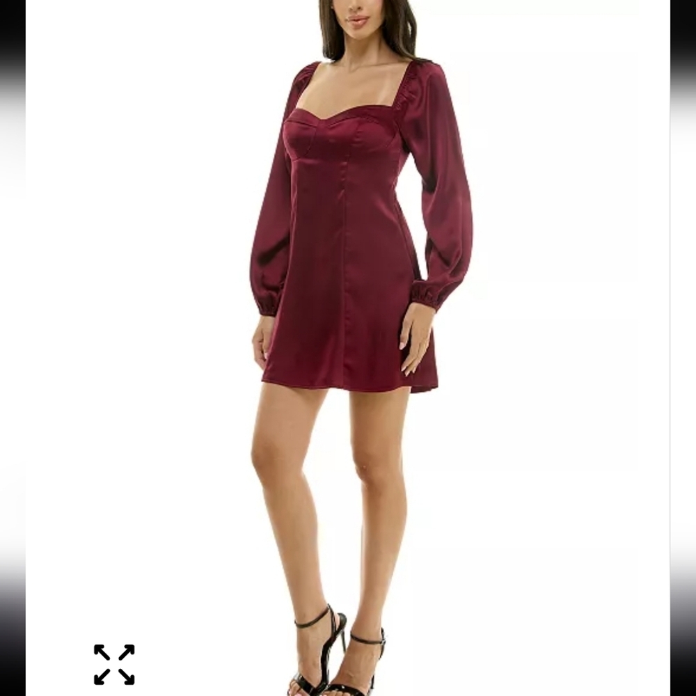 B Darlin Juniors' A-Line Satin Dress Sz 9/10 Sweetheart-Neck Long-Sleeve New